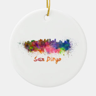 Ornement En Céramique San Diego skyline in watercolor