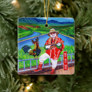 Ornement En Céramique Santa à Paradise Mele Kalikimaka Coq Kauai
