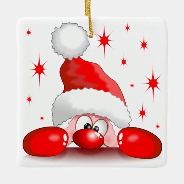 Ornement En Céramique Santa Cartoon Cute Peeking Character © BluedarkArt (Devant)