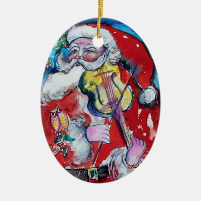 Ornement En Céramique SANTA CLAUS AVEC VIOLIN, NOËL MUSICALE Rubis Rouge (Devant)