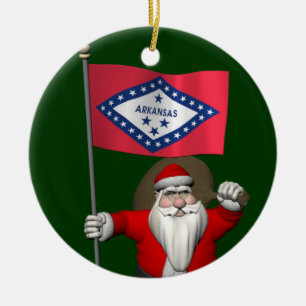 Ornement En Céramique Santa Claus With Ensign Of Arkansas