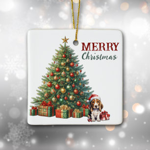 Ornement En Céramique Santa Hat Basset Hound Chiot Arbre de Noël