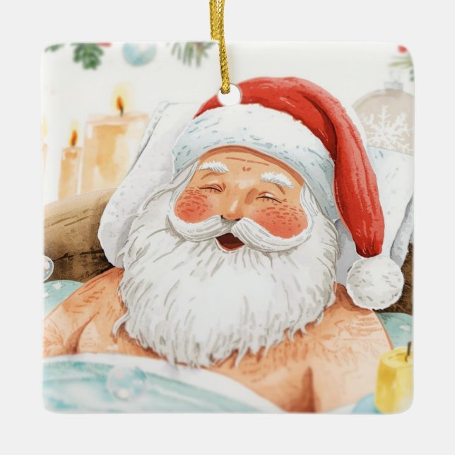 Ornement En Céramique Santa in the Bathtub Spa Christmas themed (Devant)
