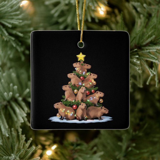 Ornement En Céramique Sapin de Noël Capybara Cadeau Drôle de Noël Capy (Arbre)