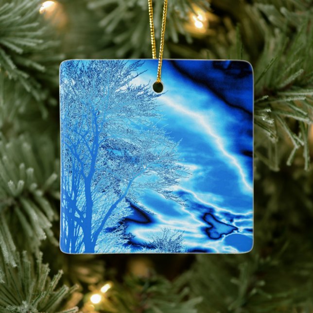 Ornement En Céramique Sapphire et Ciel orageux bleu glacé (Arbre)