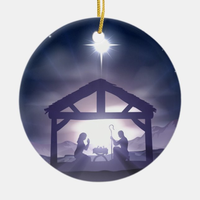 Ornement En Céramique Scène de nativité de Manger de Noël (Devant)