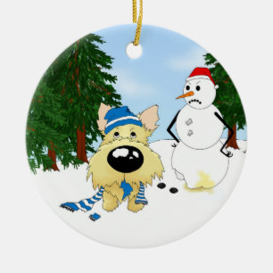 Ornement En Céramique Scène d'hiver de Terrier de cairn