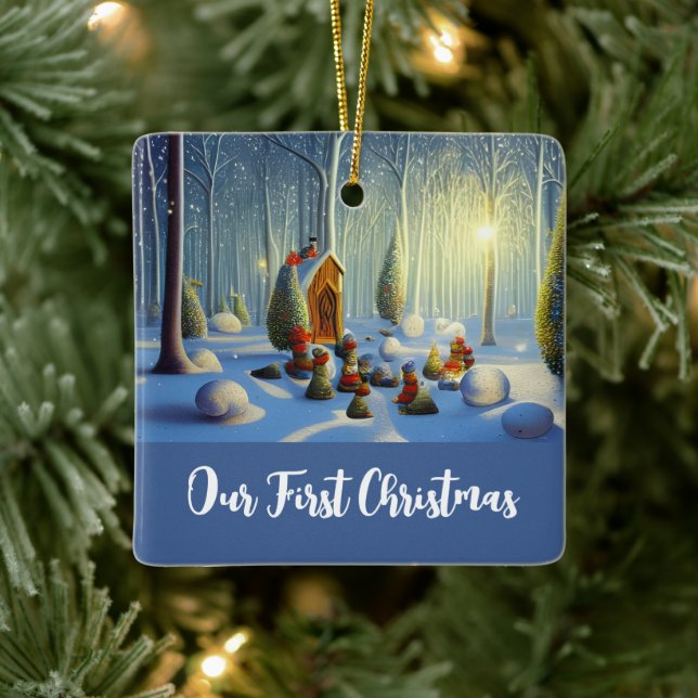 Ornement En Céramique Scène fantasque Forêt de Noël Personnalisé (Arbre)