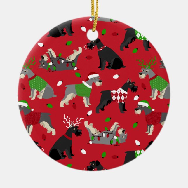 Ornement en céramique Schnauzer de Noël (Devant)