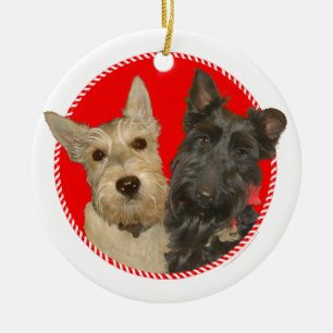 Ornement En Céramique Scotties roux et noirs de Noël