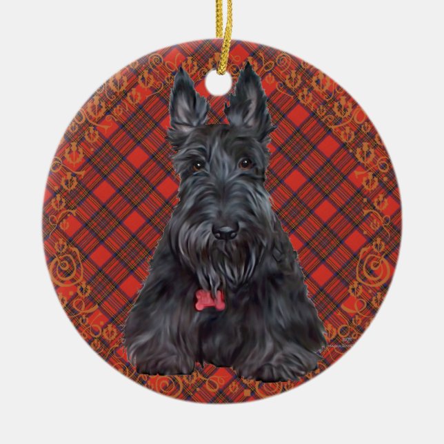 Ornement En Céramique Scottish terrier on tartan (Devant)