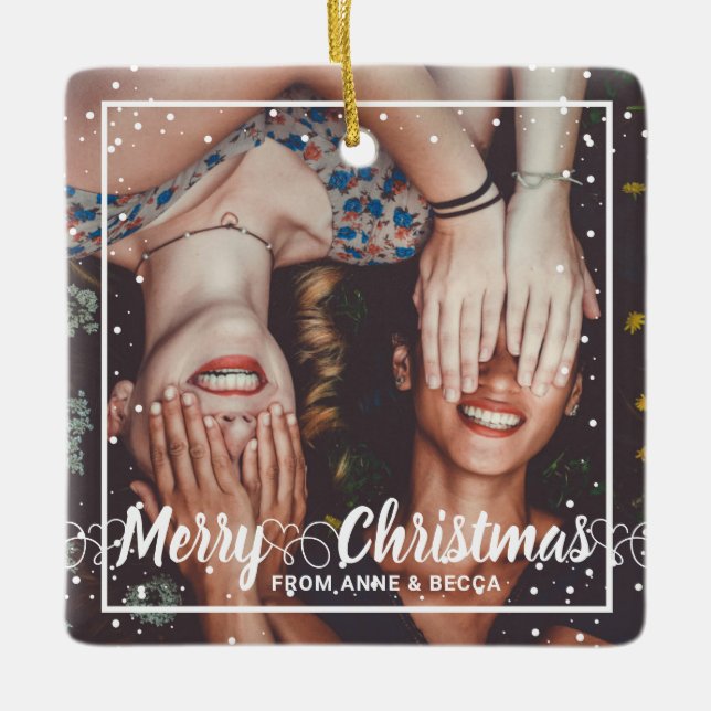 Ornement En Céramique Script avec le coeur photo rouge Keepsaké (Devant)