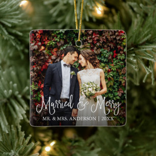 Ornement En Céramique Script de calligraphie photo marié et joyeux Mari