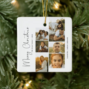 Ornement En Céramique Script de Noël minimal Joyeux Noël Famille  6 Phot