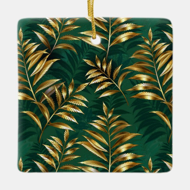 Ornement En Céramique Seamless pattern with golden ferns (Devant)