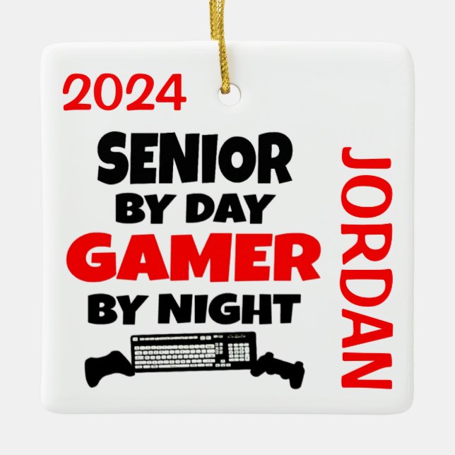 Ornement En Céramique Senior Loves Jouer aux jeux vidéo (Devant)