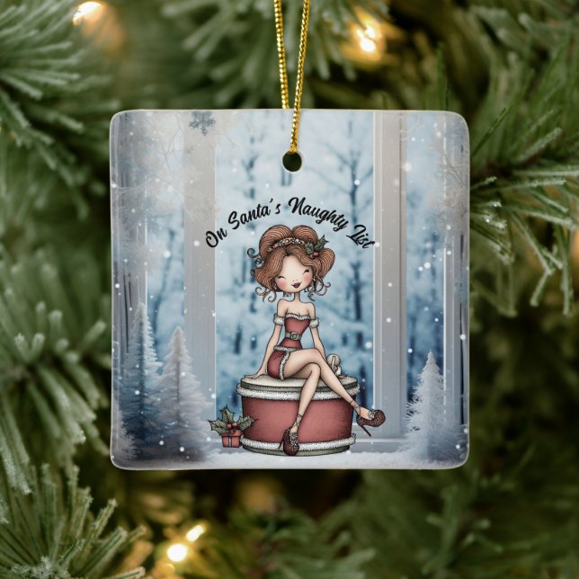 Ornement En Céramique Sexy Woman On Santa's Naughty List (Arbre)