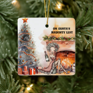 Ornement En Céramique Sexy Woman On Santa's Naughty List Ceramic Ornamen