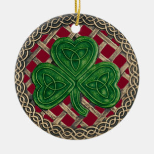 Ornement En Céramique Shamrock And Celtic Knots Ornament  Red