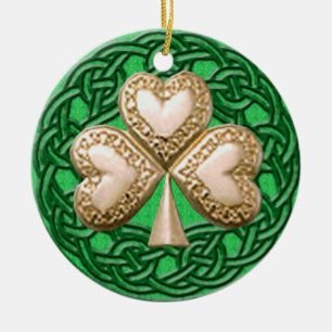 Ornement En Céramique Shamrock d'or sur l'ornement des noeuds celtiques
