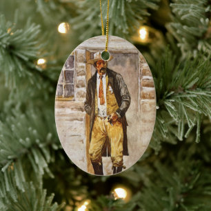 Ornement En Céramique Sheriff Portrait by Seltzer, Vintage West Cowboy