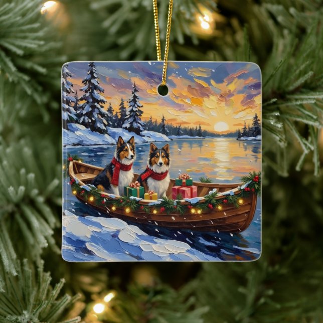 Ornement En Céramique Shetland Sheepdog Christmas Boat Holiday (Arbre)