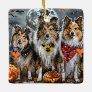 Ornement En Céramique Shetland Sheepdog Halloween Éffrayant