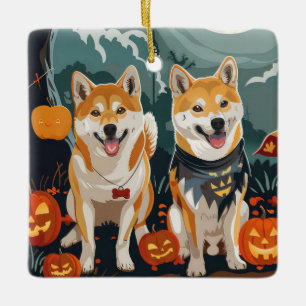 Ornement En Céramique Shiba Inu Halloween Éffrayant