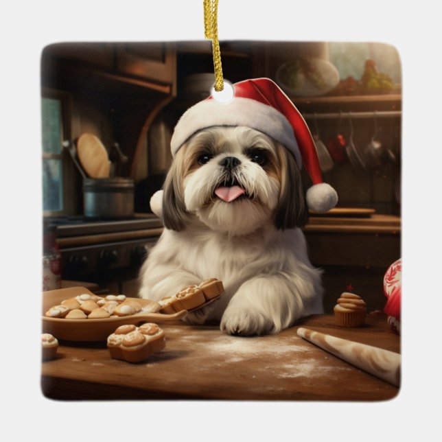 Ornement En Céramique Shih Tzu Christmas Cookies Festive Holiday (Devant)