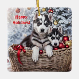 Ornement En Céramique Sibérie Husky Cute Noël Holiday