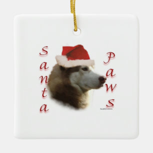 Ornement En Céramique Sibérien Husky Père Noël Paws