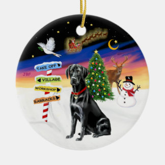 Ornement En Céramique Signes de Noël - Black Labrador - col rouge