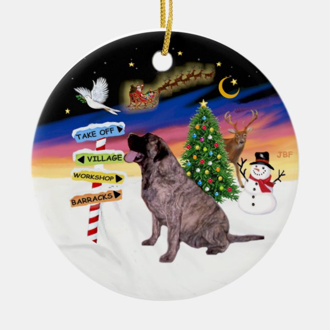 Ornement En Céramique Signes de Noël - Brindle Bull Mastiff (Devant)