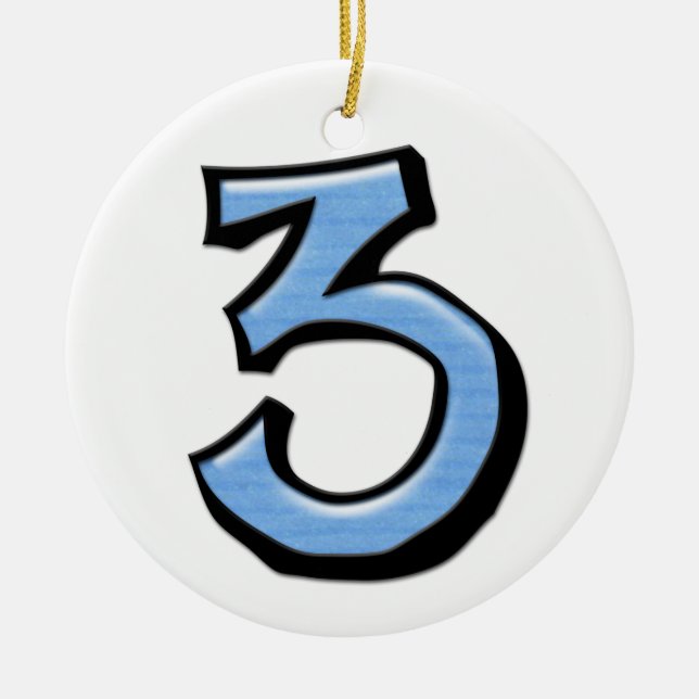 Ornement En Céramique Silly Numéro 3 bleu Ornament (Devant)