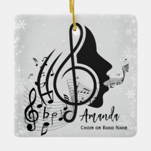 Ornement En Céramique Silver Choir Directeur Cadeau Notes musicales Noël