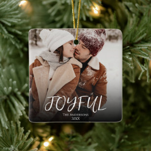 Ornement En Céramique Simple Brosse Joyeuse Calligraphie Couple Photo