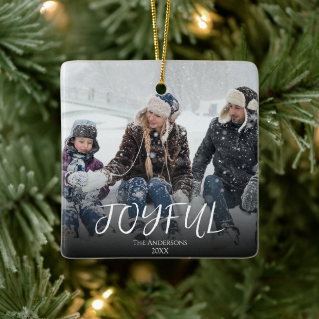 Ornement En Céramique Simple Brusch Joyful Calligraphy Famille Photo (Arbre)