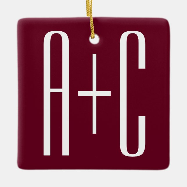 Ornement En Céramique Simple Couples | White & Burgundy (Devant)