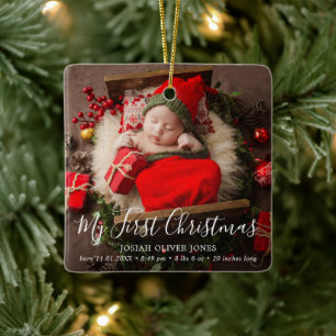Ornement En Céramique Simple Cute Elegant Baby Photo Mon Premier Noël