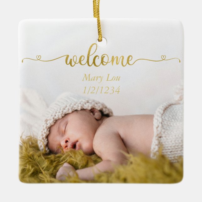 Ornement En Céramique Simple Gold Welcome Baby Birth Photo (Devant)
