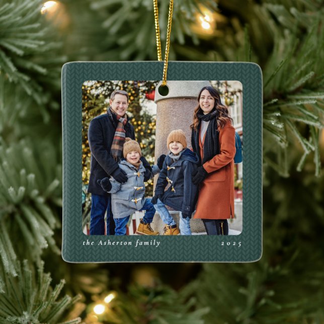 Ornement En Céramique Simple green knit frame one photo Christmas (Arbre)