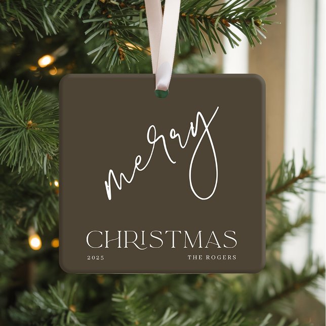 Ornement En Céramique Simple Minimal Olive White Family Name Christmas (Créateur téléchargé)