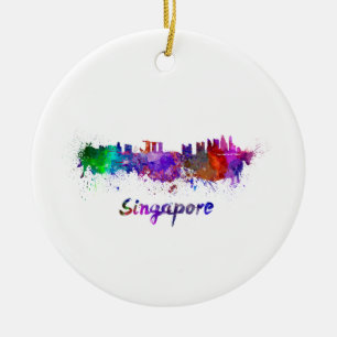 Ornement En Céramique Singapour skyline in watercolor