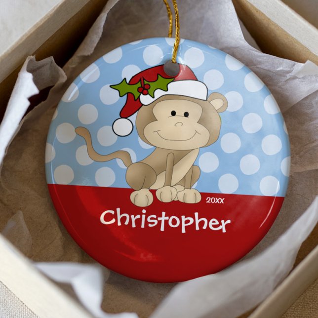 Ornement En Céramique Singe Personnalisé Garçon Ornament de Noël (Créateur téléchargé)