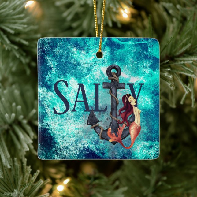 Ornement En Céramique Sirène salée personnalisée et Ancre Noël (Arbre)