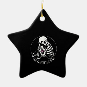ORNEMENT EN CÉRAMIQUE SKELETON HUG BOSTON TERRIER TU ME RENDS VIVANT