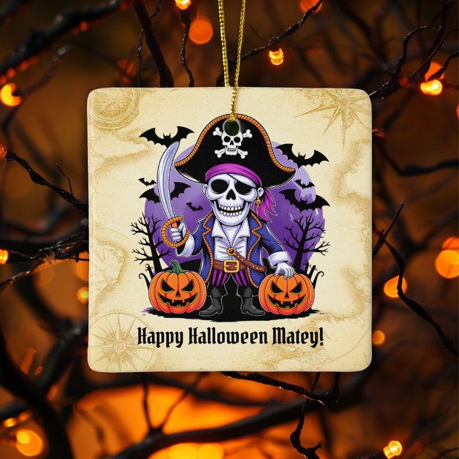 Ornement En Céramique Skeleton Pirate Happy Halloween Matey (Créateur téléchargé)