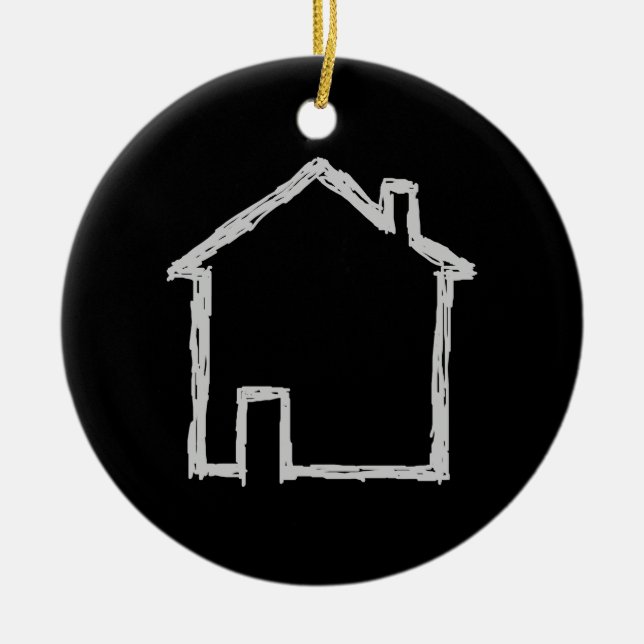Ornement En Céramique Sketch de la maison. Gris et Noir. (Devant)