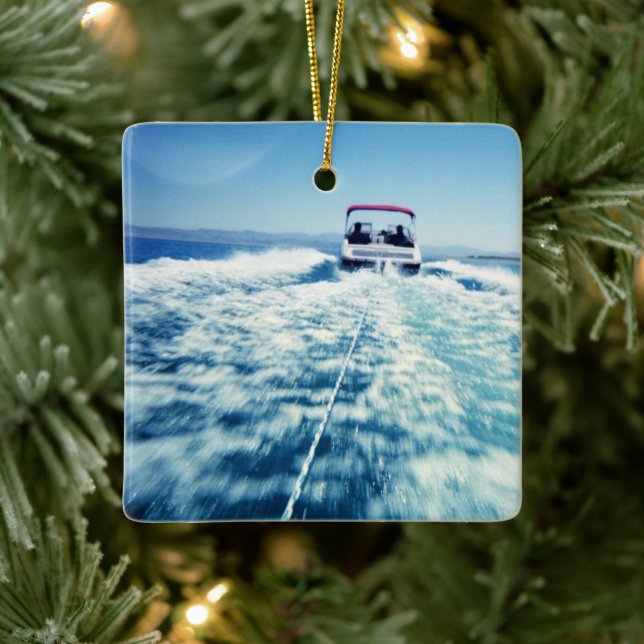 Ornement En Céramique Ski nautique derrière le bateau à vitesse (Arbre)
