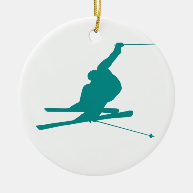 Ornement En Céramique Ski turquoise de neige verte (Devant)